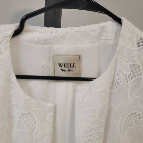 Weill White Lace Cardigan Long Blazer Size 8 New - Picture 3 of 8